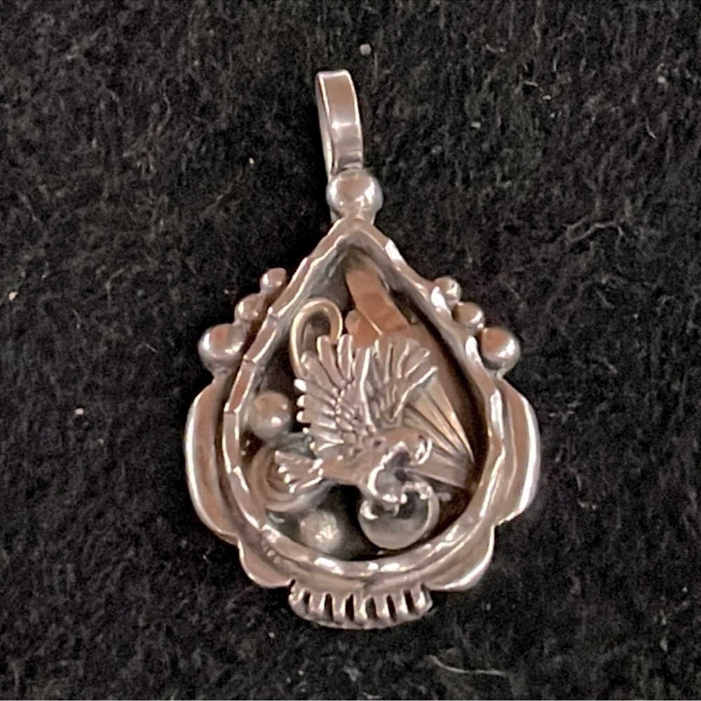 Signed Native American Handcrafted 925 Sterling Silver Eagle Pendant